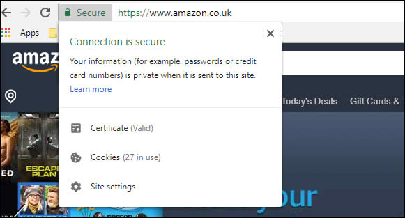 HTTPS used by shopping sites like Amazon to secure payment details.